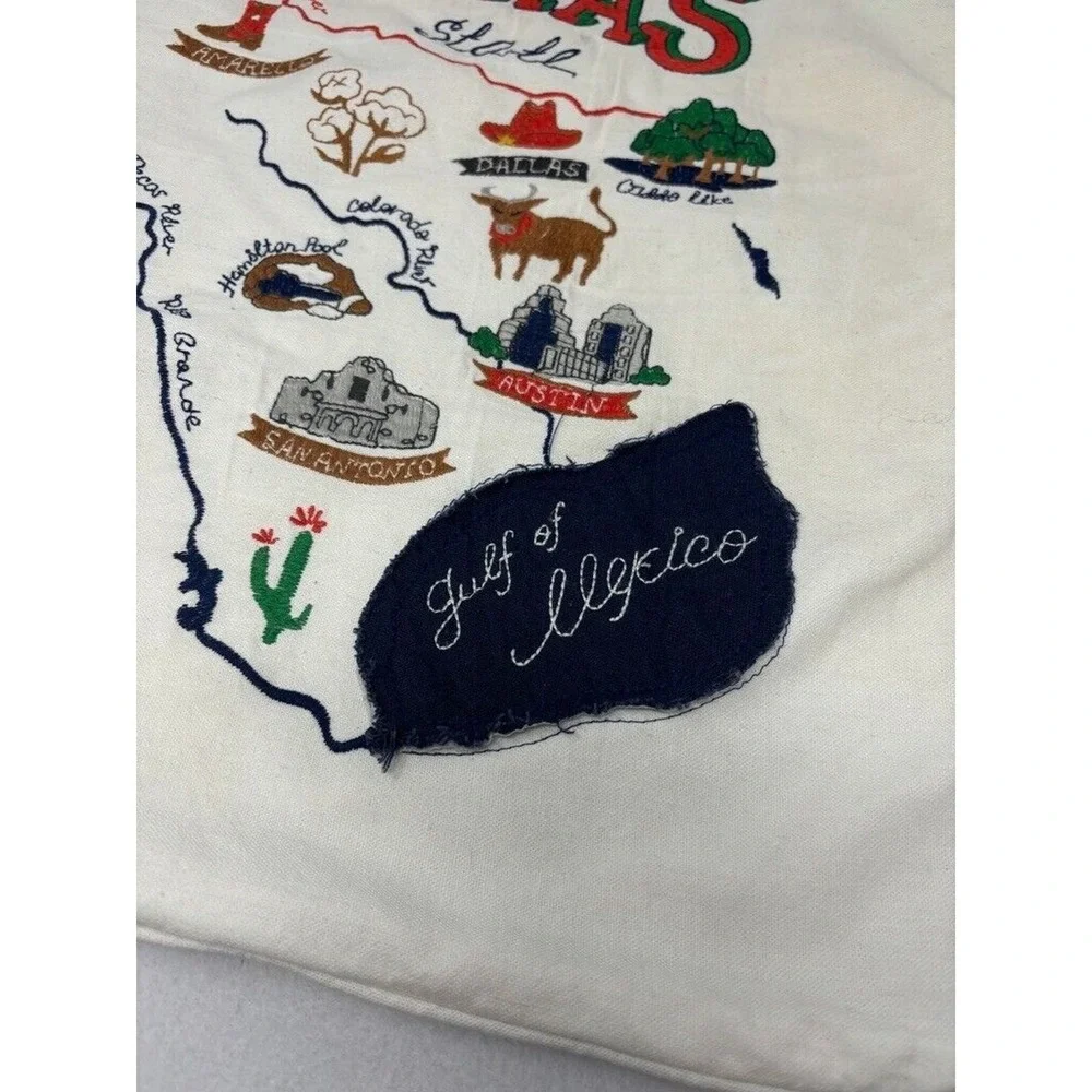 Texas State Map Pillow‎ Cover Embroidered Alamo Pecos River Boot Western